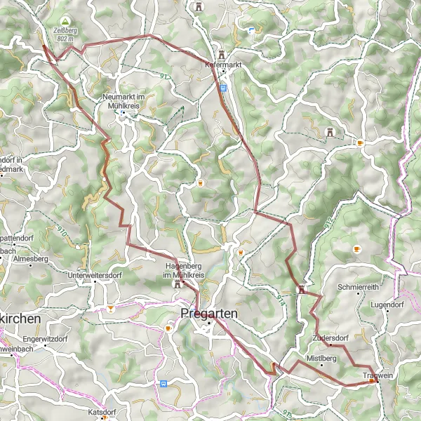 Mapa miniatúra "Prírodné dobrodružstvo v okolí Tragwein" cyklistická inšpirácia v Oberösterreich, Austria. Vygenerované cyklistickým plánovačom trás Tarmacs.app