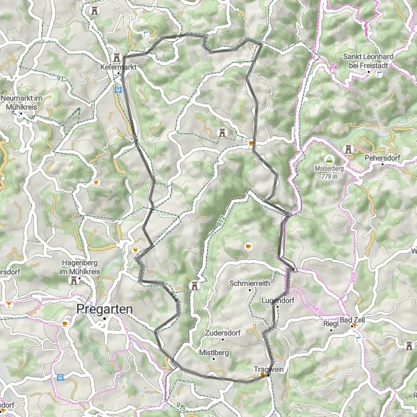 Kartminiatyr av "Greisingberg Circular Cycling Route" cykelinspiration i Oberösterreich, Austria. Genererad av Tarmacs.app cykelruttplanerare