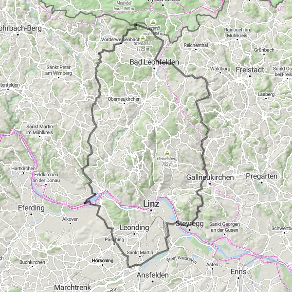 Kartminiatyr av "Malerisk Landeveissykling i Oberösterreich" sykkelinspirasjon i Oberösterreich, Austria. Generert av Tarmacs.app sykkelrutoplanlegger