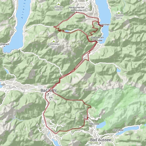 Map miniature of "Traunkirchen Gravel Adventure" cycling inspiration in Oberösterreich, Austria. Generated by Tarmacs.app cycling route planner