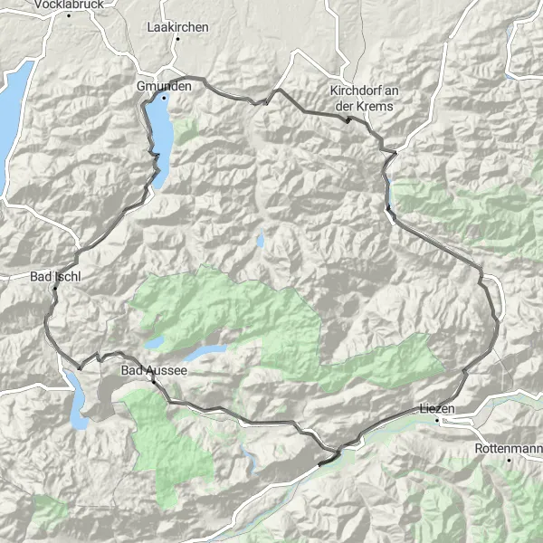 Karttaminiaatyyri "Ultimate Cycling Adventure: Traunkirchen - Bad Aussee" pyöräilyinspiraatiosta alueella Oberösterreich, Austria. Luotu Tarmacs.app pyöräilyreittisuunnittelijalla