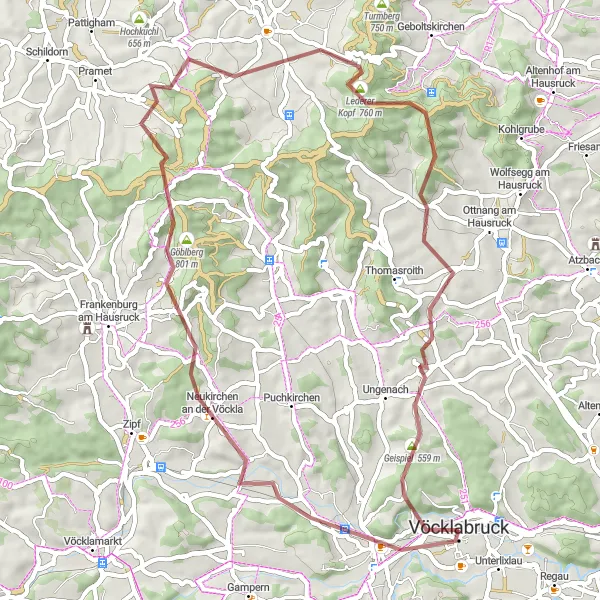 Map miniature of "Vöckla Valley Adventure" cycling inspiration in Oberösterreich, Austria. Generated by Tarmacs.app cycling route planner