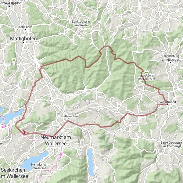 Map miniature of "Vöcklamarkt Gravel Adventure" cycling inspiration in Oberösterreich, Austria. Generated by Tarmacs.app cycling route planner