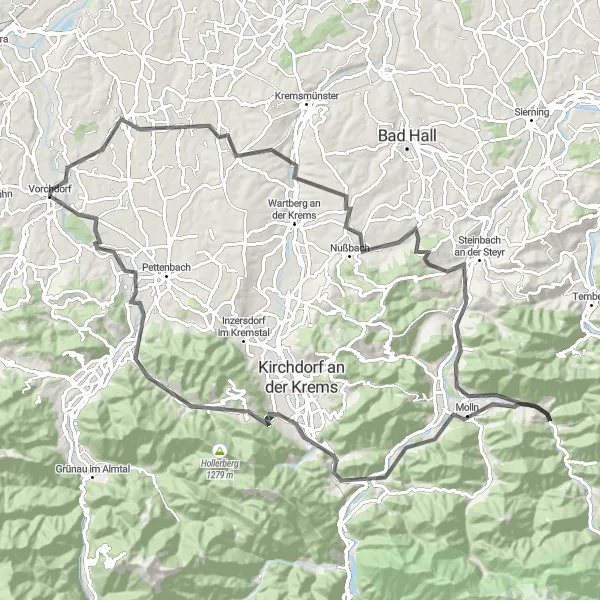 Map miniature of "Countryside and Castles Circuit" cycling inspiration in Oberösterreich, Austria. Generated by Tarmacs.app cycling route planner