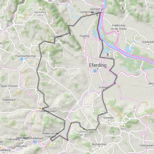 Karttaminiaatyyri "Helpompi reitti Roithener Kogelille" pyöräilyinspiraatiosta alueella Oberösterreich, Austria. Luotu Tarmacs.app pyöräilyreittisuunnittelijalla