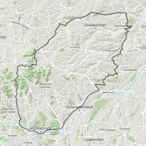 Karttaminiaatyyri "Historiallinen pyöräilyreitti Oberösterreichissa" pyöräilyinspiraatiosta alueella Oberösterreich, Austria. Luotu Tarmacs.app pyöräilyreittisuunnittelijalla