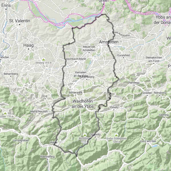 Miniatuurkaart van de fietsinspiratie "Weyer Round-Trip Cycling Route" in Oberösterreich, Austria. Gemaakt door de Tarmacs.app fietsrouteplanner