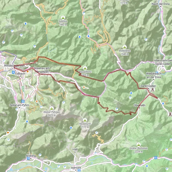 Miniatuurkaart van de fietsinspiratie "Wasserklotz en Totenkogel Gravelrit" in Oberösterreich, Austria. Gemaakt door de Tarmacs.app fietsrouteplanner