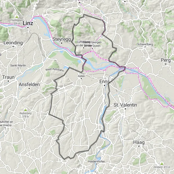 Miniaturekort af cykelinspirationen "Wolfern til Mauthausen Cykelrute" i Oberösterreich, Austria. Genereret af Tarmacs.app cykelruteplanlægger