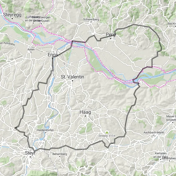 Map miniature of "Wolfern to Wolfern Highlights" cycling inspiration in Oberösterreich, Austria. Generated by Tarmacs.app cycling route planner