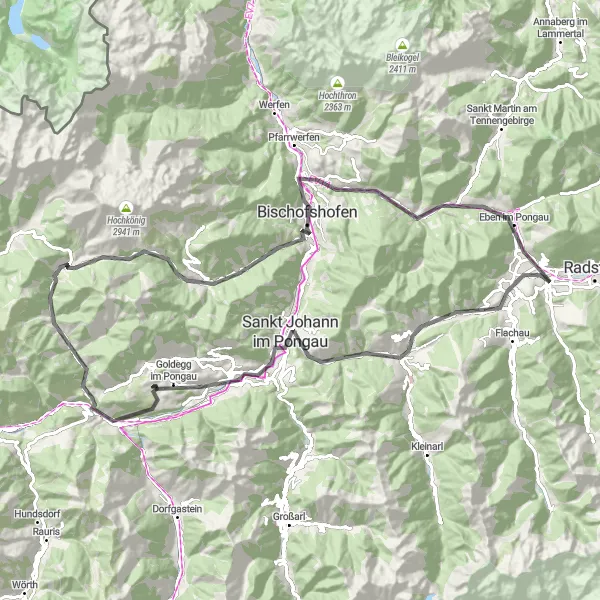 Mapa miniatúra "Panoramic Road Cycling Route from Altenmarkt im Pongau" cyklistická inšpirácia v Salzburg, Austria. Vygenerované cyklistickým plánovačom trás Tarmacs.app