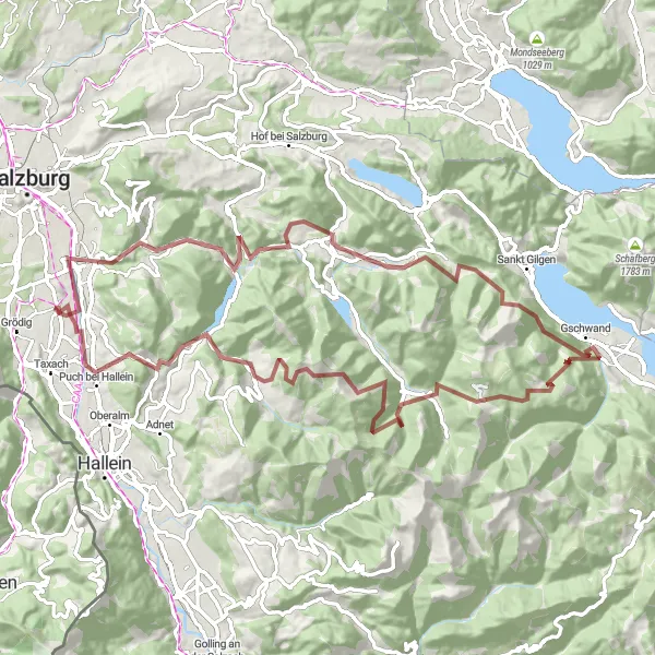 Kartminiatyr av "Bergaktig Gravel Eventyr" sykkelinspirasjon i Salzburg, Austria. Generert av Tarmacs.app sykkelrutoplanlegger