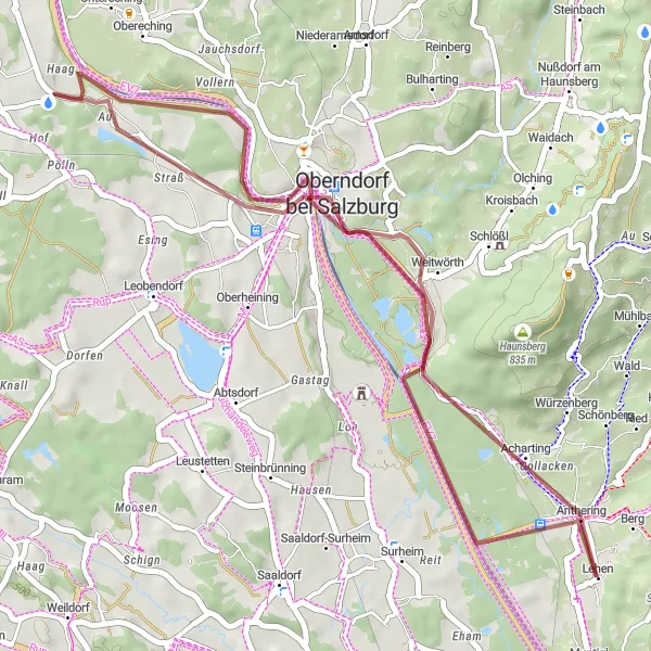 Miniatuurkaart van de fietsinspiratie "Laufen en Salzach Verkenningstocht" in Salzburg, Austria. Gemaakt door de Tarmacs.app fietsrouteplanner