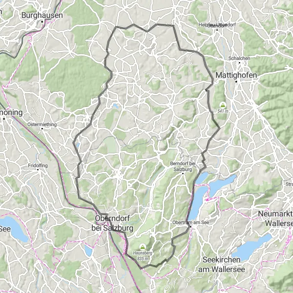 Zemljevid v pomanjšavi "Spokojna vožnja ob reki in skozi vile" kolesarske inspiracije v Salzburg, Austria. Generirano z načrtovalcem kolesarskih poti Tarmacs.app