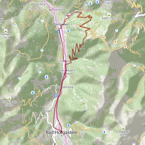 Miniature de la carte de l'inspiration cycliste "Exploration des Pistes de Gravier Autour de Bad Hofgastein" dans la Salzburg, Austria. Générée par le planificateur d'itinéraire cycliste Tarmacs.app