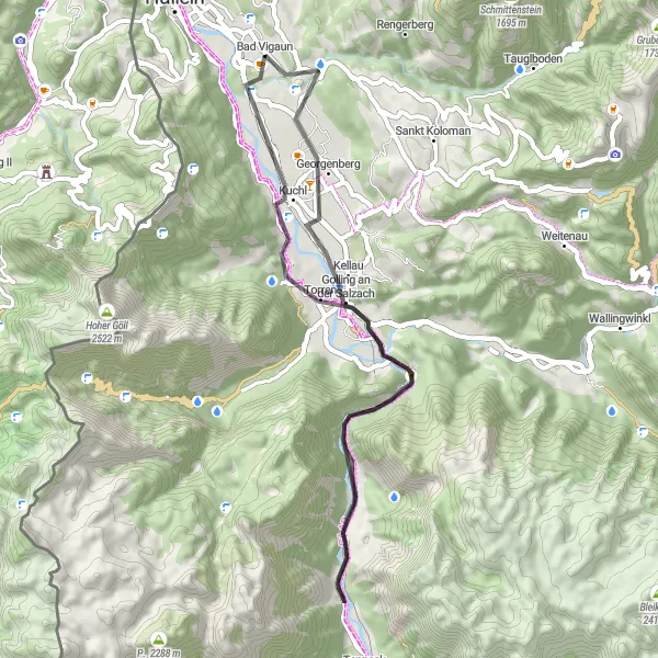 Miniaturekort af cykelinspirationen "Spændende vejcykling nær Salzburg" i Salzburg, Austria. Genereret af Tarmacs.app cykelruteplanlægger