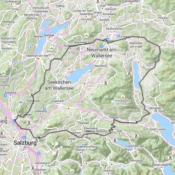 Karten-Miniaturansicht der Radinspiration "Rundtour Bergheim - Thalgau - Salzburg" in Salzburg, Austria. Erstellt vom Tarmacs.app-Routenplaner für Radtouren