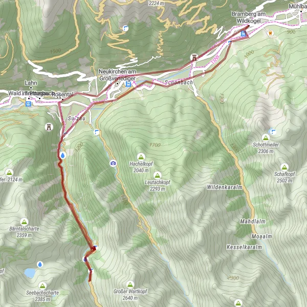 Kartminiatyr av "Kort Grusvei Eventyr i Alpene" sykkelinspirasjon i Salzburg, Austria. Generert av Tarmacs.app sykkelrutoplanlegger