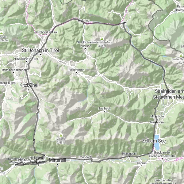 Miniatua del mapa de inspiración ciclista "Ruta de las Montañas de Salzburgo" en Salzburg, Austria. Generado por Tarmacs.app planificador de rutas ciclistas