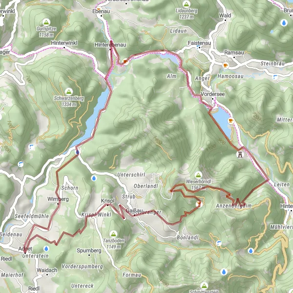 Miniaturní mapa "Adnet - Wieserhörndl - Krispl cyklistická trasa" inspirace pro cyklisty v oblasti Salzburg, Austria. Vytvořeno pomocí plánovače tras Tarmacs.app