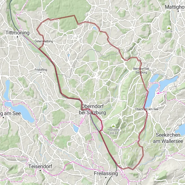 Kartminiatyr av "Elixhausen till Seeham Grusvägsrunda" cykelinspiration i Salzburg, Austria. Genererad av Tarmacs.app cykelruttplanerare