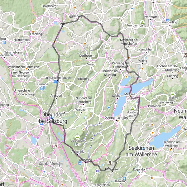 Map miniature of "Elixhausen Circuit" cycling inspiration in Salzburg, Austria. Generated by Tarmacs.app cycling route planner