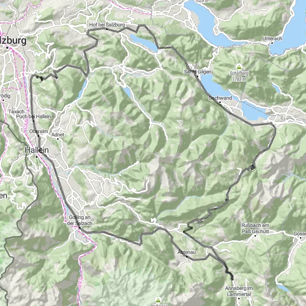 Mapa miniatúra "Salzburgske okruhy" cyklistická inšpirácia v Salzburg, Austria. Vygenerované cyklistickým plánovačom trás Tarmacs.app