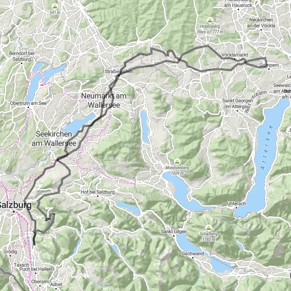 Miniatua del mapa de inspiración ciclista "Ruta de Salzburg a Frankenmarkt" en Salzburg, Austria. Generado por Tarmacs.app planificador de rutas ciclistas