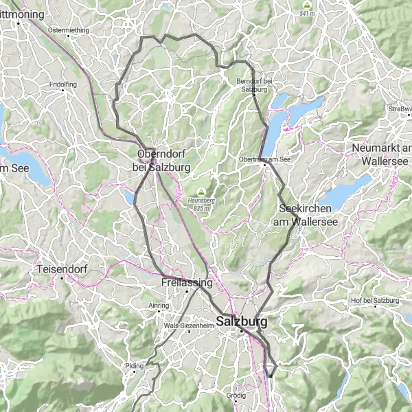 Map miniature of "Salzburg Roundabout" cycling inspiration in Salzburg, Austria. Generated by Tarmacs.app cycling route planner