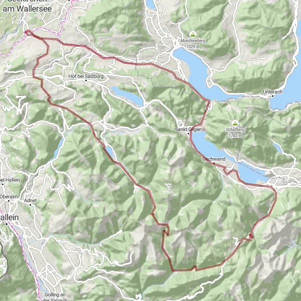 Miniatua del mapa de inspiración ciclista "Ruta de los lagos y montañas" en Salzburg, Austria. Generado por Tarmacs.app planificador de rutas ciclistas