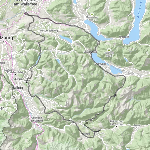 Karten-Miniaturansicht der Radinspiration "Salzkammergut Alpenrunde" in Salzburg, Austria. Erstellt vom Tarmacs.app-Routenplaner für Radtouren