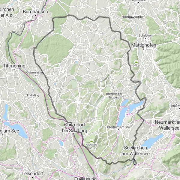 Mapa miniatúra "Výlet do okolia Salzburgu" cyklistická inšpirácia v Salzburg, Austria. Vygenerované cyklistickým plánovačom trás Tarmacs.app