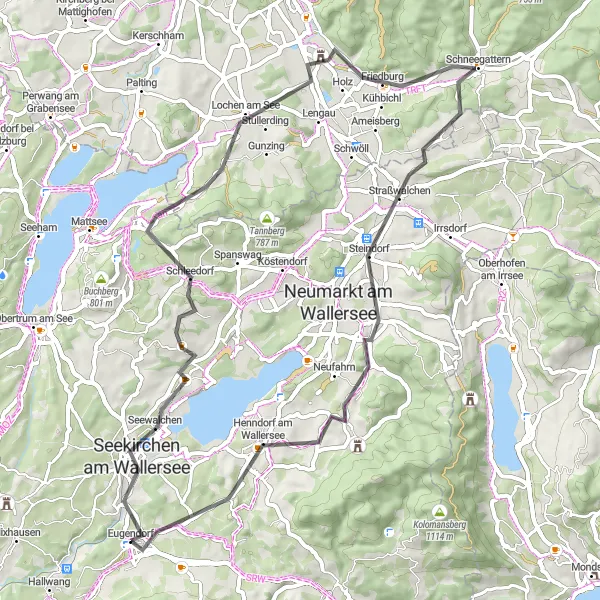 Karttaminiaatyyri "Kulttuurireitti Teichstättistä Straßwalcheniin" pyöräilyinspiraatiosta alueella Salzburg, Austria. Luotu Tarmacs.app pyöräilyreittisuunnittelijalla