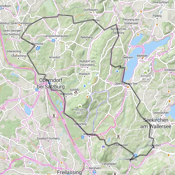 Miniaturekort af cykelinspirationen "Oplev skønheden langs Hallwang og Sankt Pantaleon" i Salzburg, Austria. Genereret af Tarmacs.app cykelruteplanlægger