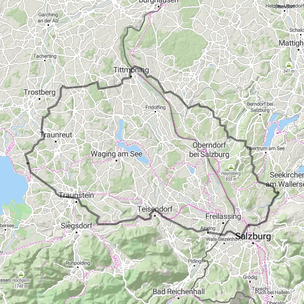 Kartminiatyr av "Salzburg - Tittmoning Circuit" cykelinspiration i Salzburg, Austria. Genererad av Tarmacs.app cykelruttplanerare
