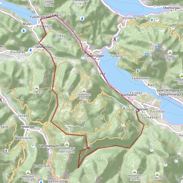 Miniatua del mapa de inspiración ciclista "Ruta Gravel a Abersee" en Salzburg, Austria. Generado por Tarmacs.app planificador de rutas ciclistas