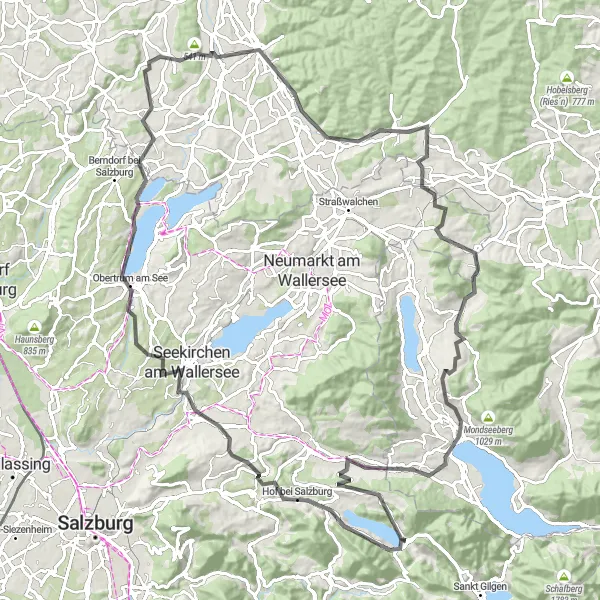 Map miniature of "Salzburger Land Road Challenge" cycling inspiration in Salzburg, Austria. Generated by Tarmacs.app cycling route planner