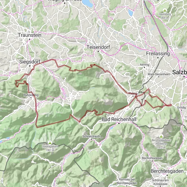 Miniatua del mapa de inspiración ciclista "Aventura en Teisenberg" en Salzburg, Austria. Generado por Tarmacs.app planificador de rutas ciclistas