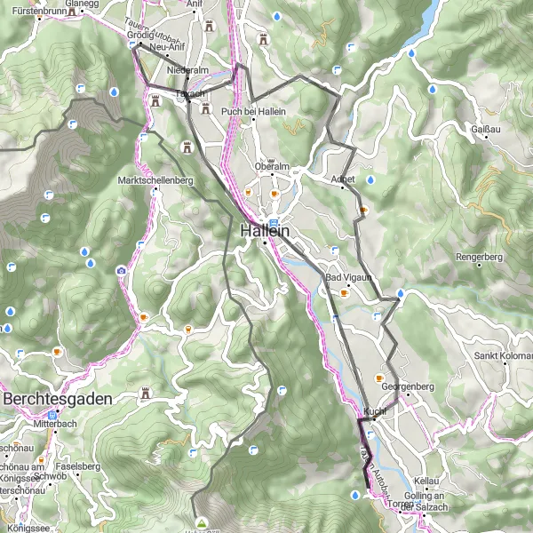Karttaminiaatyyri "Scenic Road Cycling Route near Salzburg" pyöräilyinspiraatiosta alueella Salzburg, Austria. Luotu Tarmacs.app pyöräilyreittisuunnittelijalla