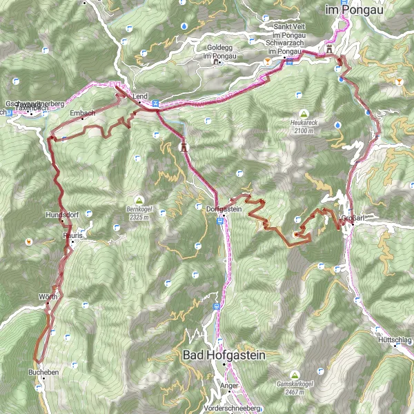 Map miniature of "The Großarl Epic Gravel Adventure" cycling inspiration in Salzburg, Austria. Generated by Tarmacs.app cycling route planner