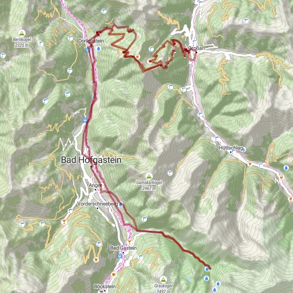 Karttaminiaatyyri "Vaihteleva maastopyöräilyreitti Großarl - Fulseck" pyöräilyinspiraatiosta alueella Salzburg, Austria. Luotu Tarmacs.app pyöräilyreittisuunnittelijalla