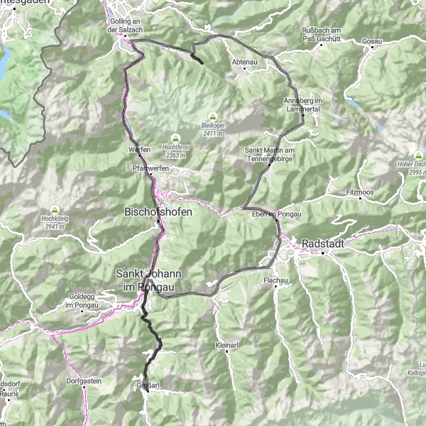 Miniatuurkaart van de fietsinspiratie "Grossarl - Salzachöfen Loop" in Salzburg, Austria. Gemaakt door de Tarmacs.app fietsrouteplanner