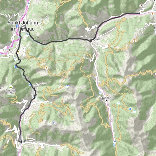 Miniatua del mapa de inspiración ciclista "Descenso épico desde Großarl a Alpendorf" en Salzburg, Austria. Generado por Tarmacs.app planificador de rutas ciclistas