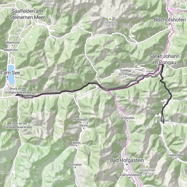 Miniatuurkaart van de fietsinspiratie "Großarl naar Hertas Rast" in Salzburg, Austria. Gemaakt door de Tarmacs.app fietsrouteplanner