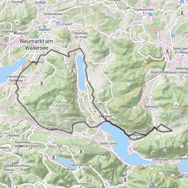 Map miniature of "Mondsee Panorama" cycling inspiration in Salzburg, Austria. Generated by Tarmacs.app cycling route planner