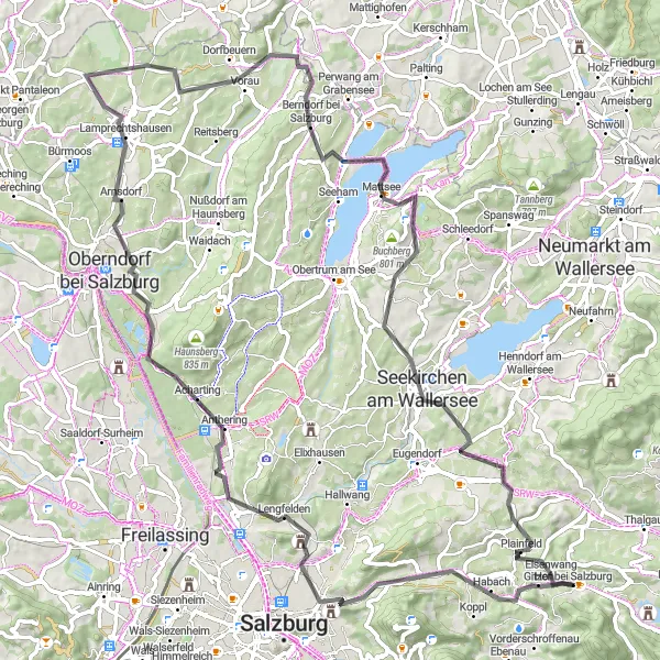 Miniature de la carte de l'inspiration cycliste "Le Charme de la Campagne Autrichienne" dans la Salzburg, Austria. Générée par le planificateur d'itinéraire cycliste Tarmacs.app