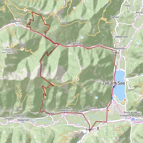 Miniatura della mappa di ispirazione al ciclismo "Percorso Gravel intorno a Kaprun" nella regione di Salzburg, Austria. Generata da Tarmacs.app, pianificatore di rotte ciclistiche