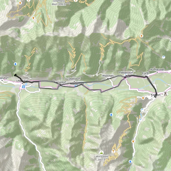 Miniatua del mapa de inspiración ciclista "Ruta de ciclismo de carretera a Niedernsill" en Salzburg, Austria. Generado por Tarmacs.app planificador de rutas ciclistas