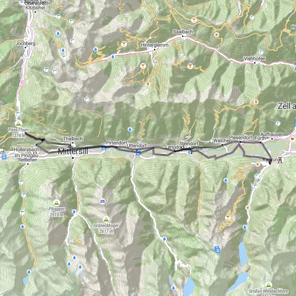 Kartminiatyr av "Kaprun - Piesendorf Loop" cykelinspiration i Salzburg, Austria. Genererad av Tarmacs.app cykelruttplanerare