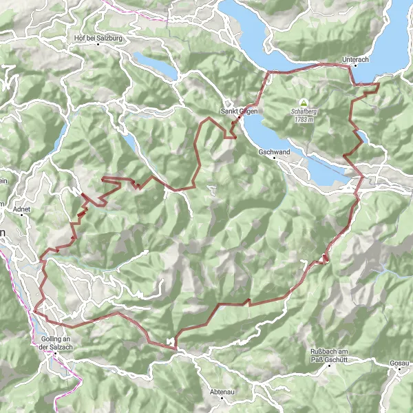 Miniature de la carte de l'inspiration cycliste "Les Alpes Autrichiennes en Gravel" dans la Salzburg, Austria. Générée par le planificateur d'itinéraire cycliste Tarmacs.app